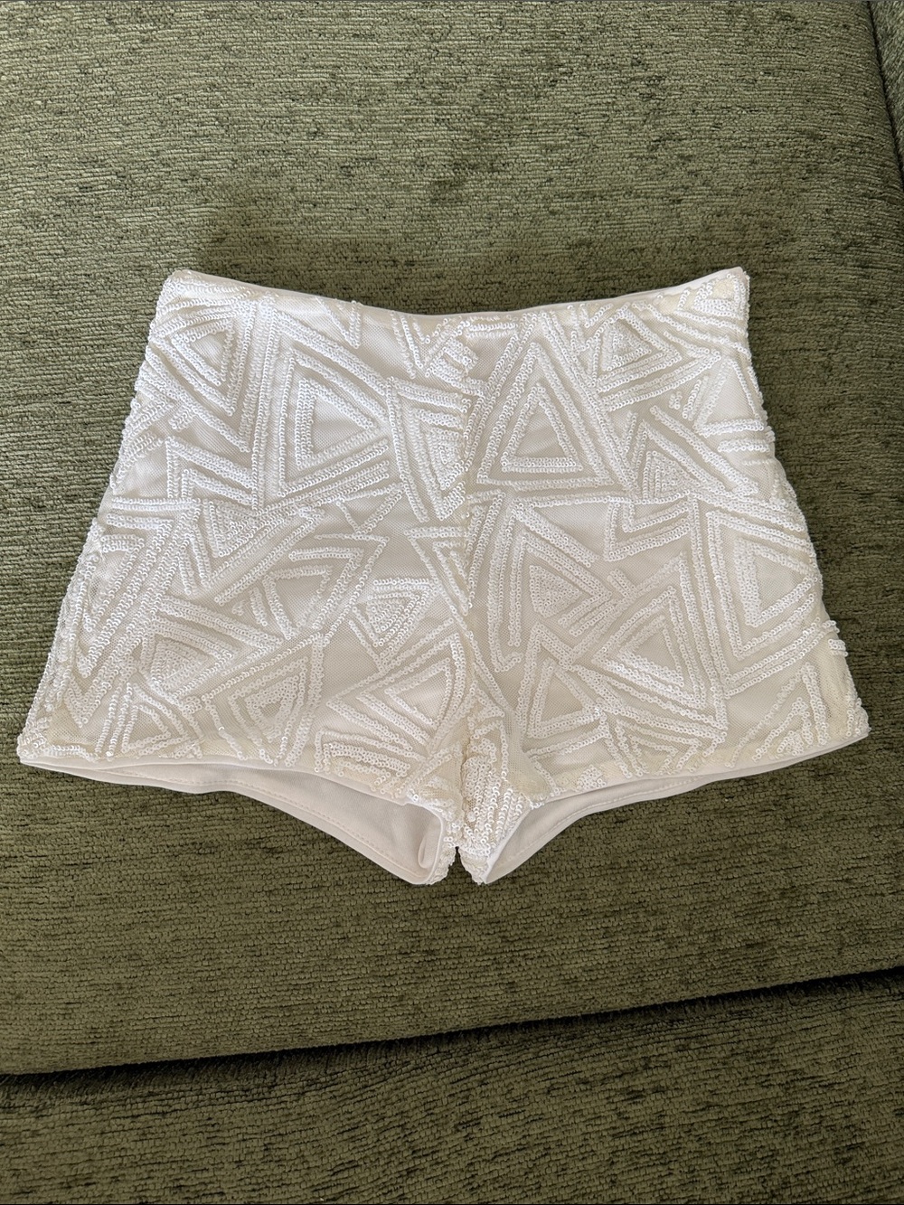 Forever 21 White Beaded High-Waist Shorts